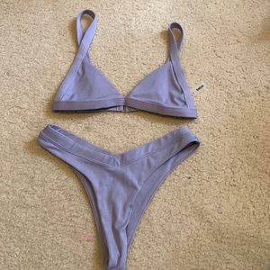 Purple Ribbed Triangle Bikini Set